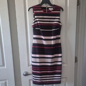 Calvin Klein Striped Midi Dress - Black, Pink, and White